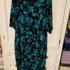 London Times Black and Blue Floral Midi Dress